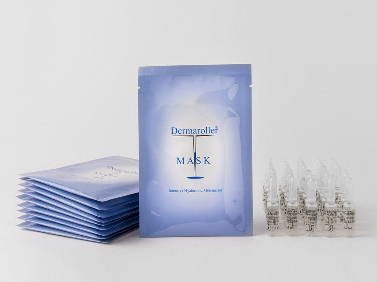 Dermaroller Masks 10 Pack with Hyaluron Ampoules 30 Pack Set